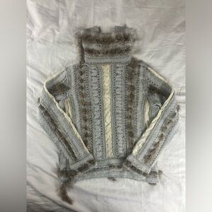 Christian Dior FW2002 John Galliano Grey Crochet Lace Rabbit Trim Turtleneck